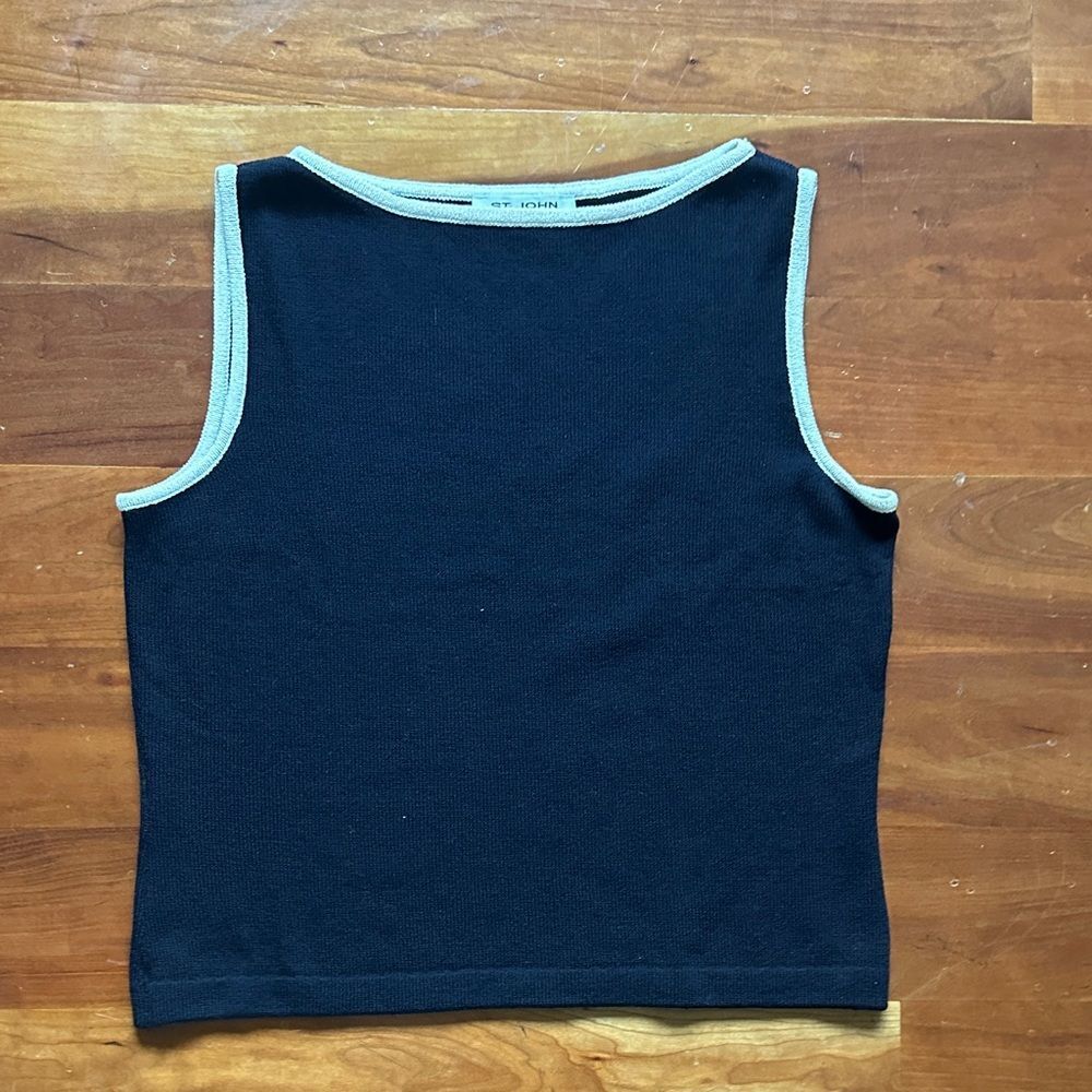 St. John Black Sleeveless Top with White Trim